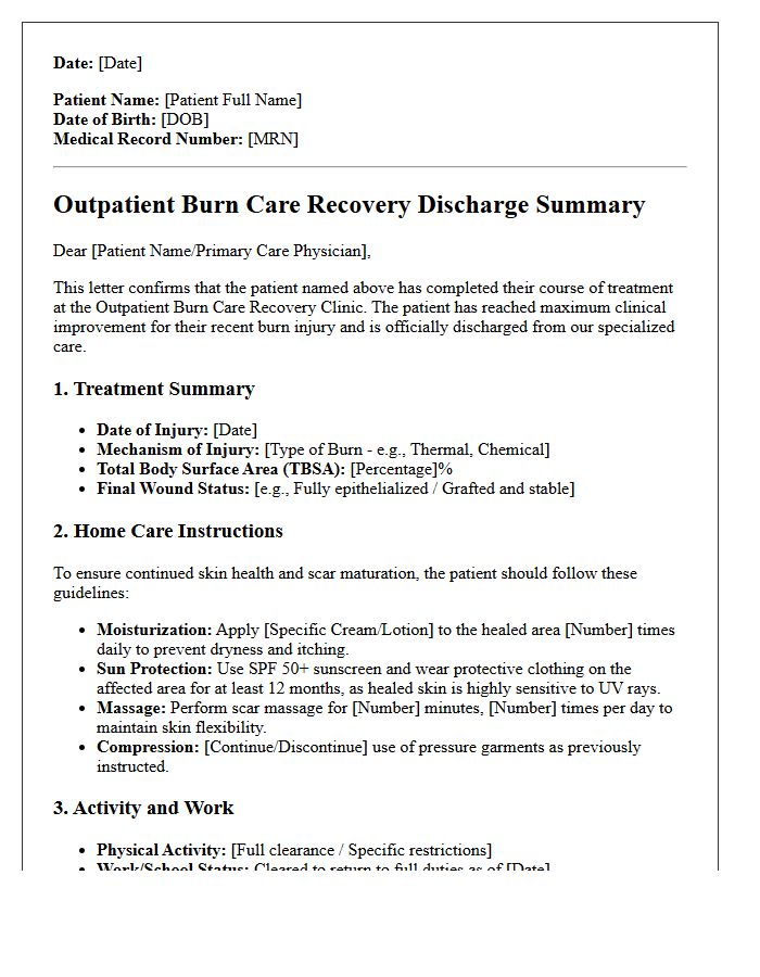 Outpatient Burn Care Recovery Clinic Discharge Letter