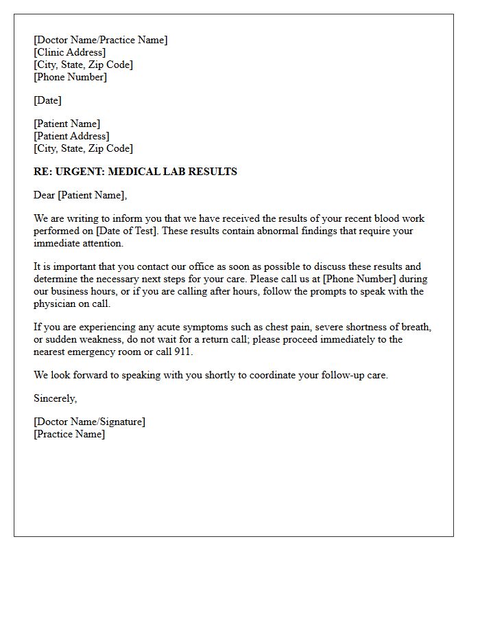Urgent Abnormal Blood Work Results Letter