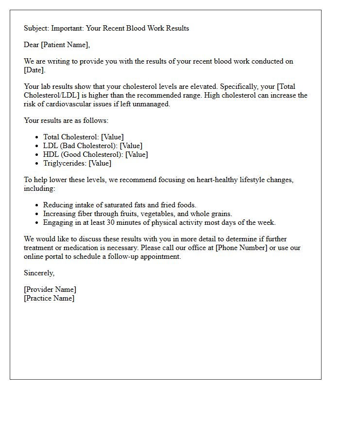Elevated Cholesterol Blood Work Results Letter