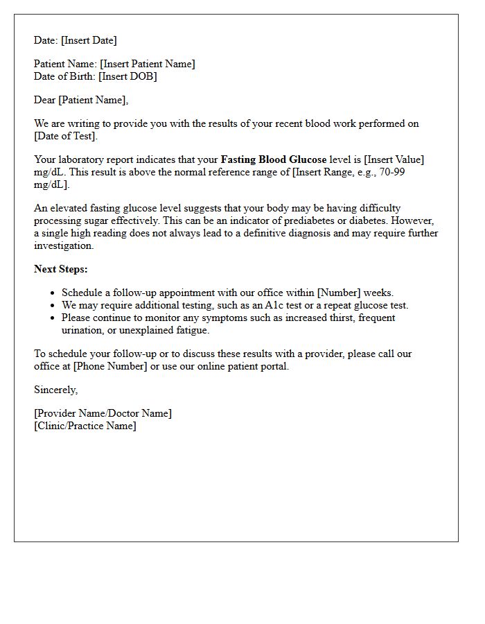 High Fasting Glucose Blood Work Results Letter