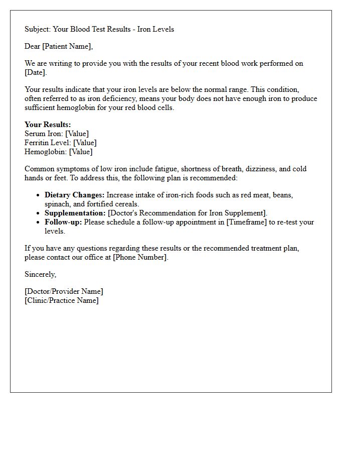 Low Iron Levels Blood Work Results Letter