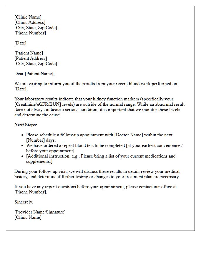 Abnormal Kidney Function Blood Work Results Letter
