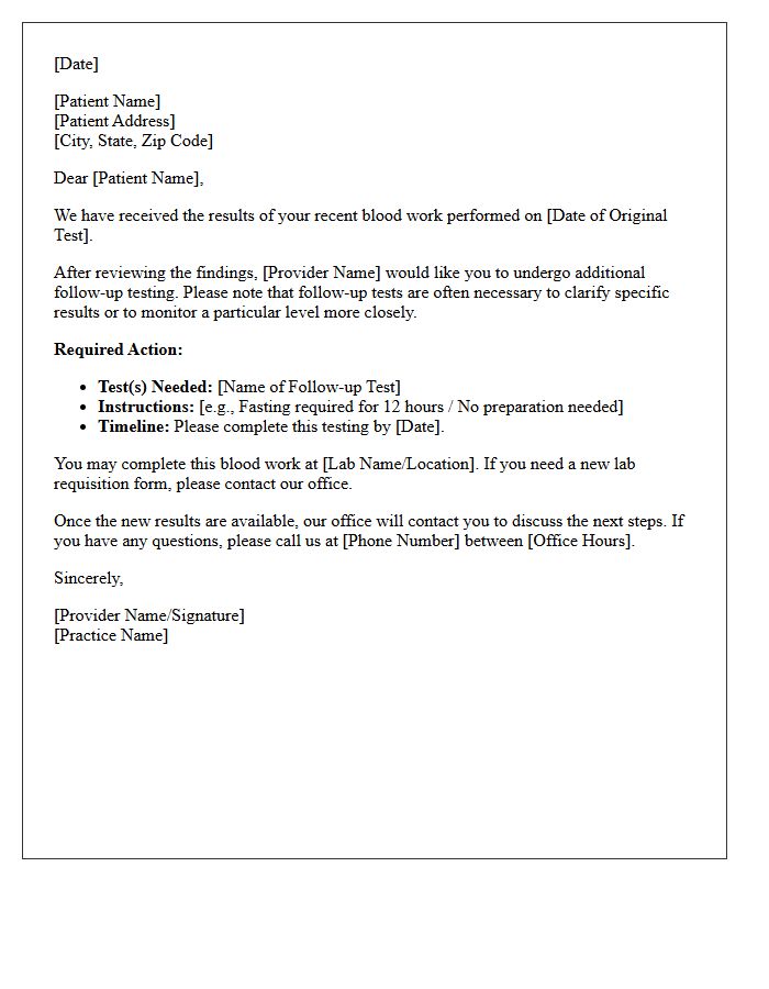 Follow-Up Testing Required Blood Work Results Letter
