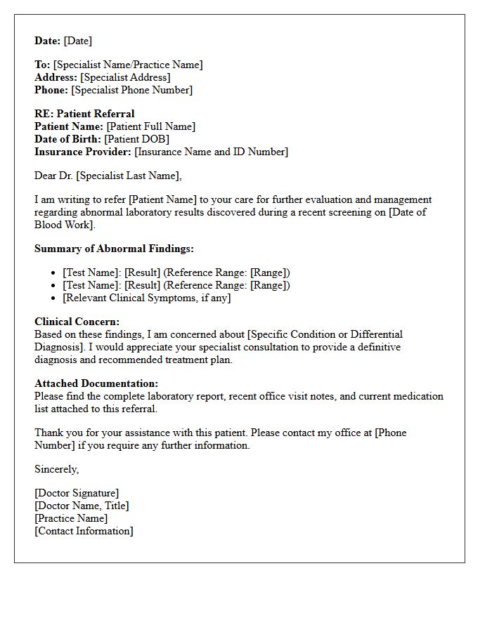 Specialist Referral for Abnormal Blood Work Results Letter