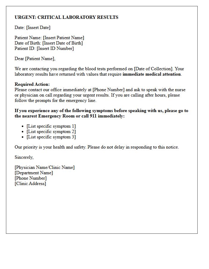 Urgent Critical Blood Test Results Notification Letter