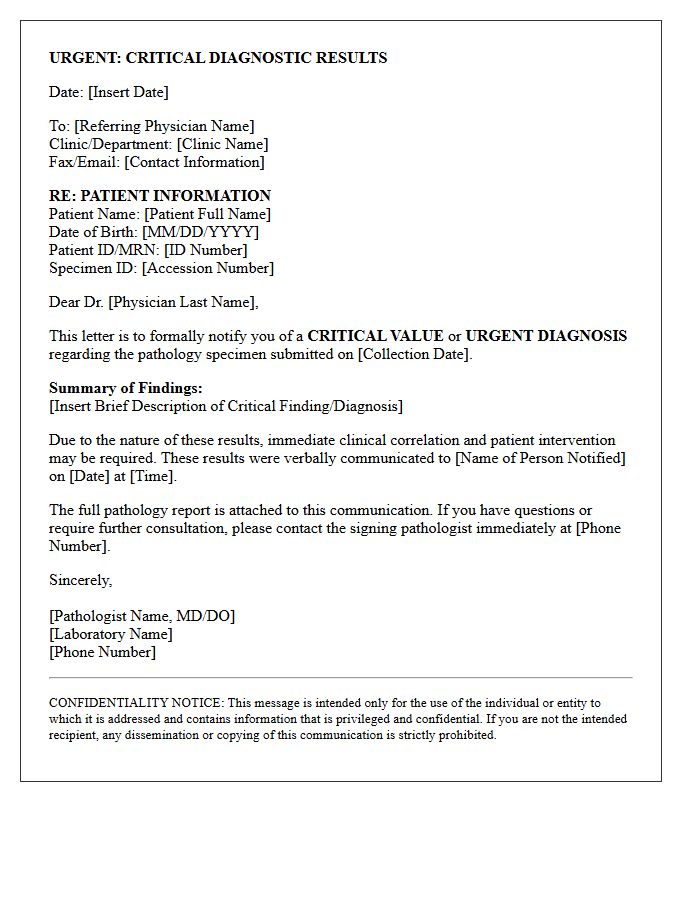 Urgent Pathology Critical Diagnostic Results Letter