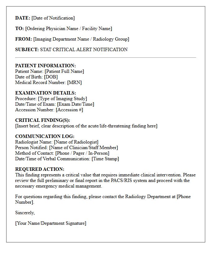 Stat Imaging Critical Alert Notification Letter