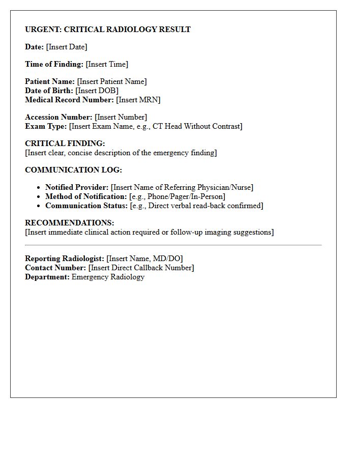 Emergency Radiology Critical Scan Notification Letter