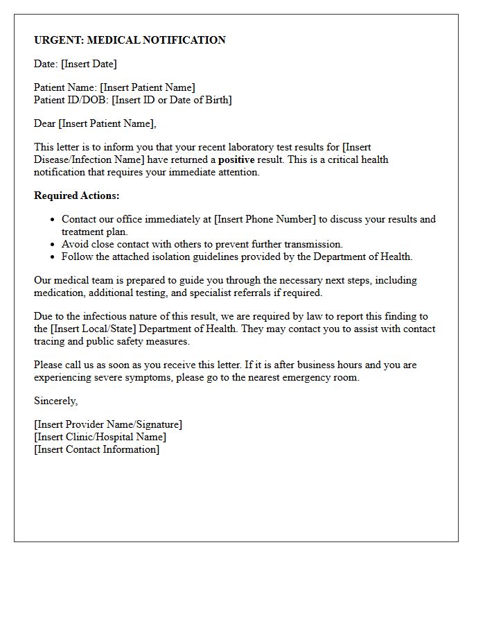 Critical Infectious Disease Test Results Alert Letter