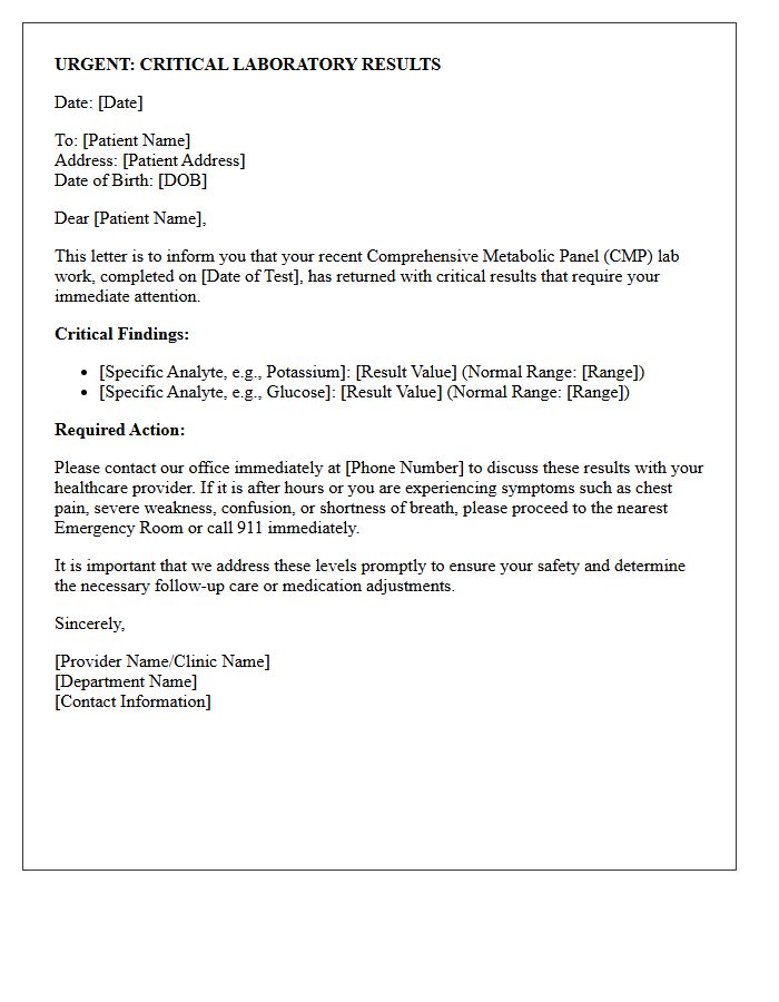 Critical Comprehensive Metabolic Panel Notification Letter
