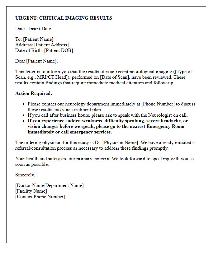 Urgent Neurology Critical Imaging Results Letter