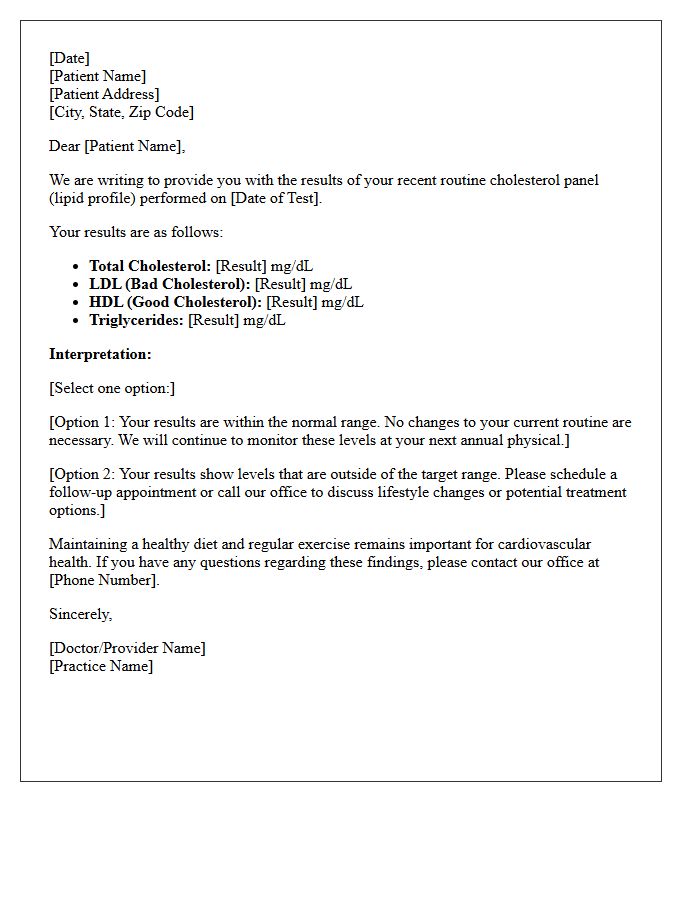 Normal Routine Cholesterol Panel Results Letter