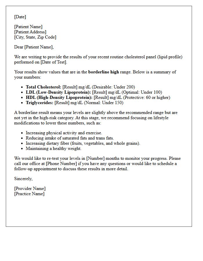 Borderline High Routine Cholesterol Panel Results Letter