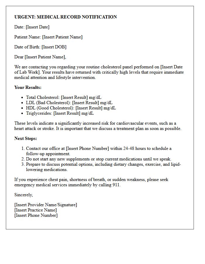 Critical Abnormal Routine Cholesterol Panel Results Letter