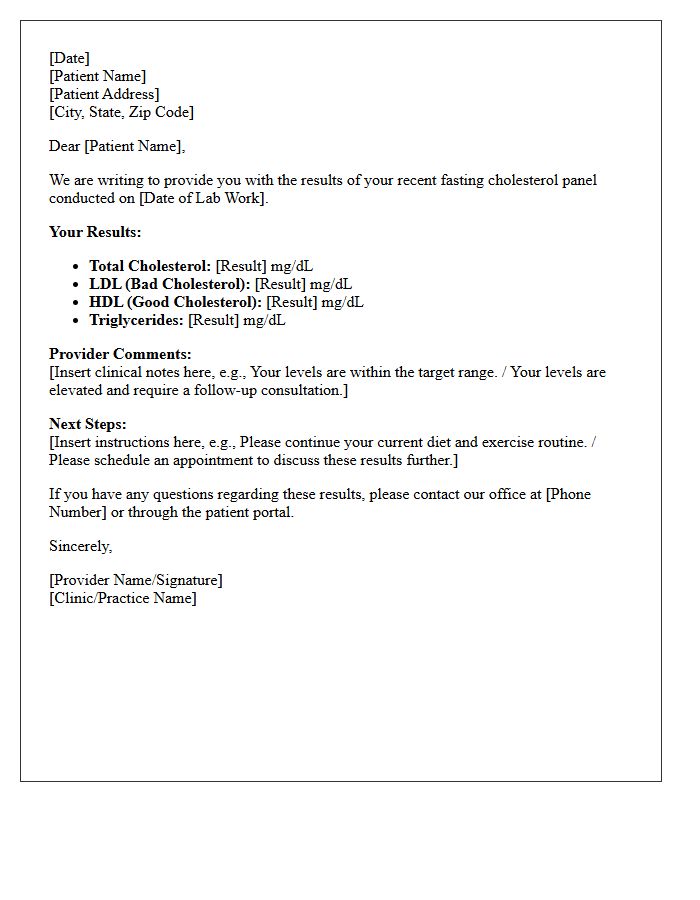 Fasting Routine Cholesterol Panel Results Letter