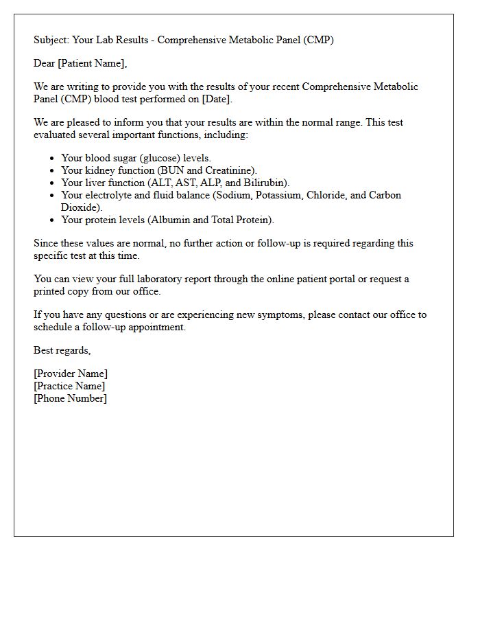 Normal Comprehensive Metabolic Panel Results Letter
