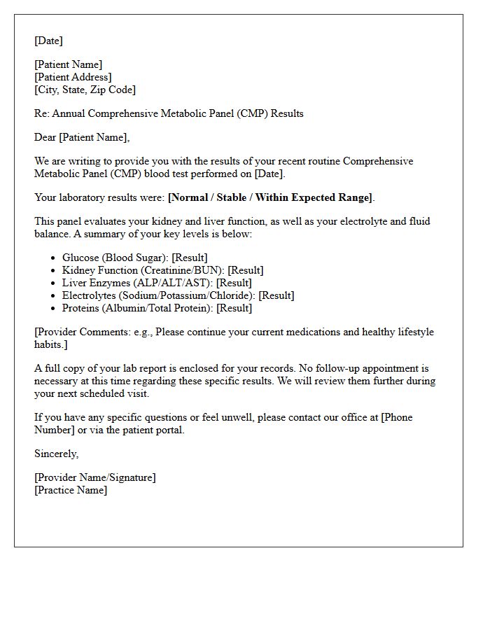 Routine Annual Comprehensive Metabolic Panel Results Letter