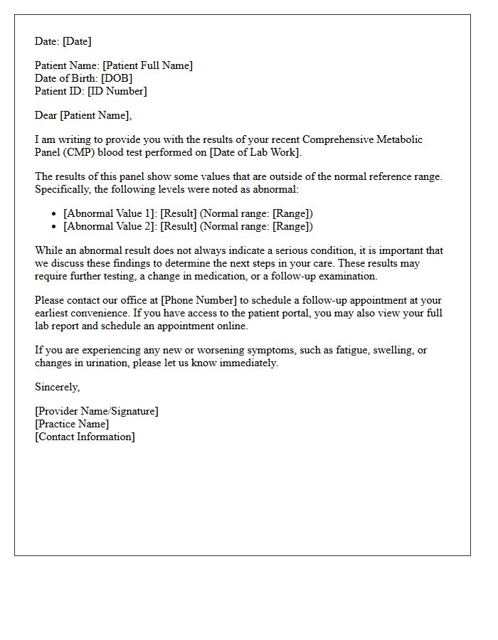 Abnormal Comprehensive Metabolic Panel Follow-Up Letter