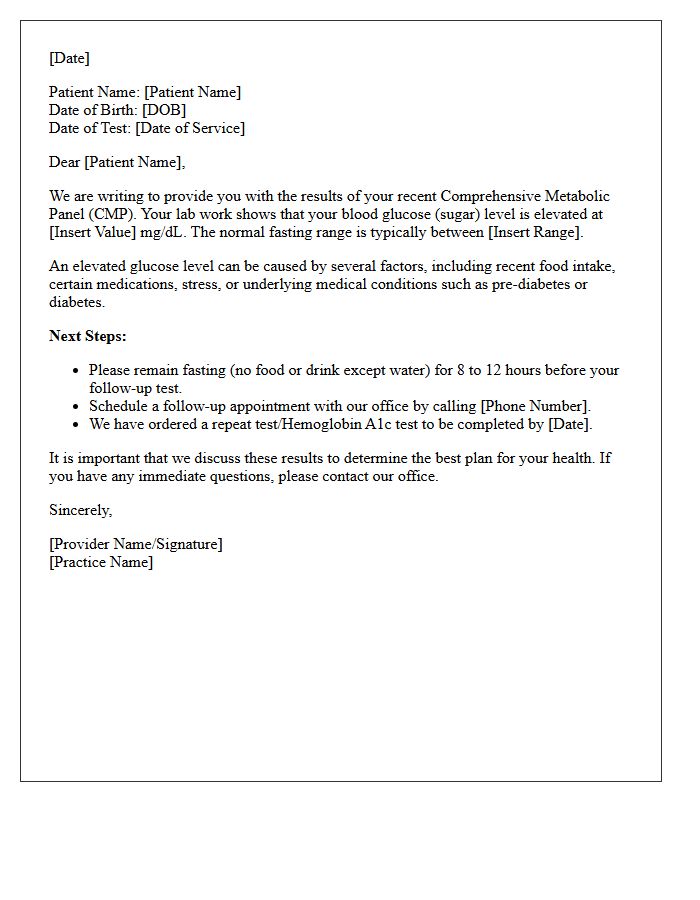 Elevated Glucose Comprehensive Metabolic Panel Results Letter