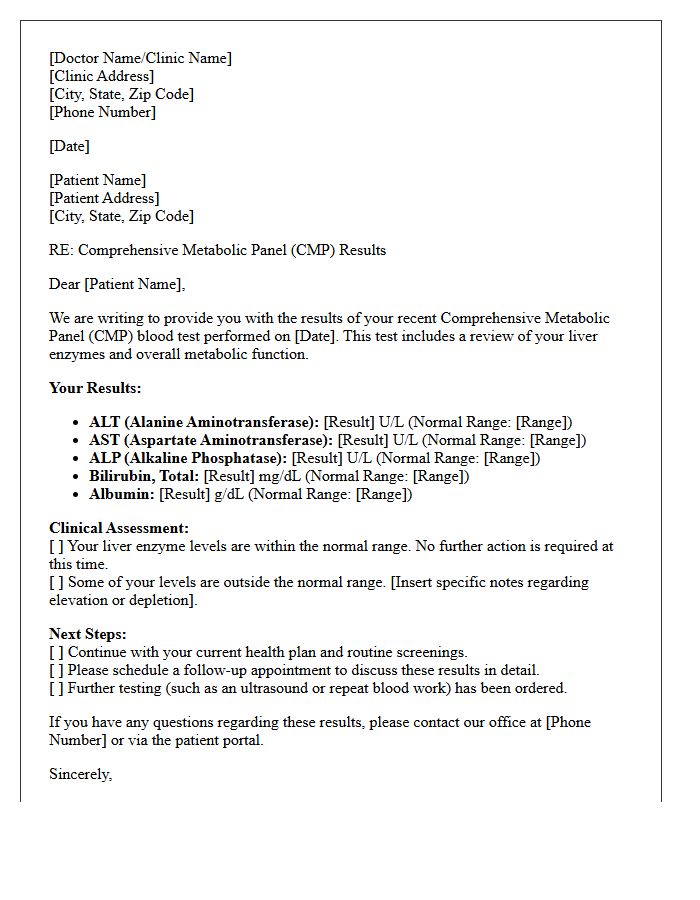 Liver Enzyme Comprehensive Metabolic Panel Results Letter