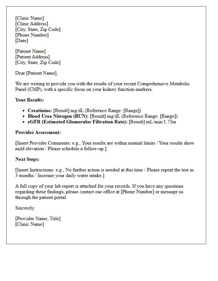 Kidney Function Comprehensive Metabolic Panel Results Letter