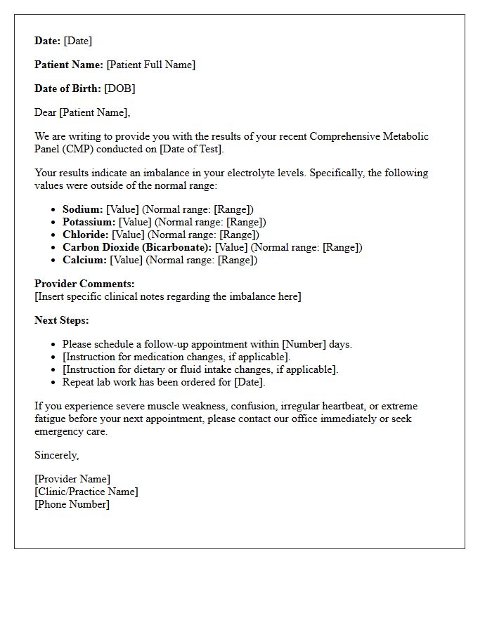 Electrolyte Imbalance Comprehensive Metabolic Panel Results Letter