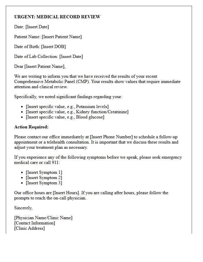 Urgent Comprehensive Metabolic Panel Results Review Letter