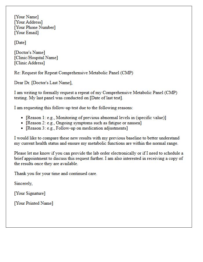 Repeat Comprehensive Metabolic Panel Testing Request Letter