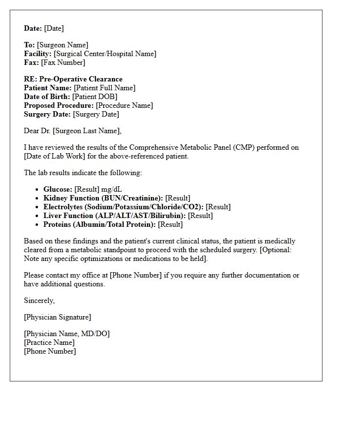 Pre-Operative Comprehensive Metabolic Panel Clearance Letter