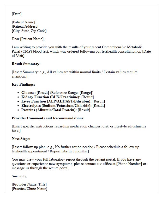 Telehealth Follow-Up Comprehensive Metabolic Panel Results Letter