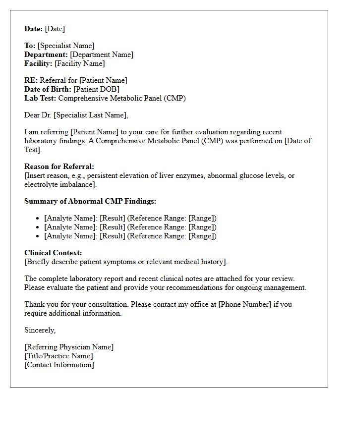 Specialist Referral Comprehensive Metabolic Panel Results Letter