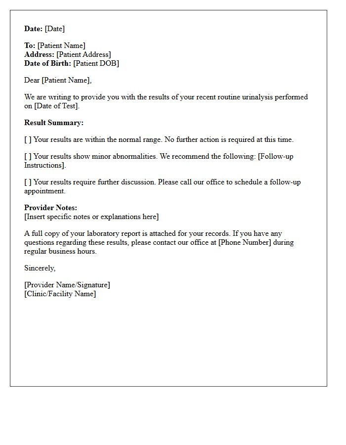 Routine Urinalysis Results Letter