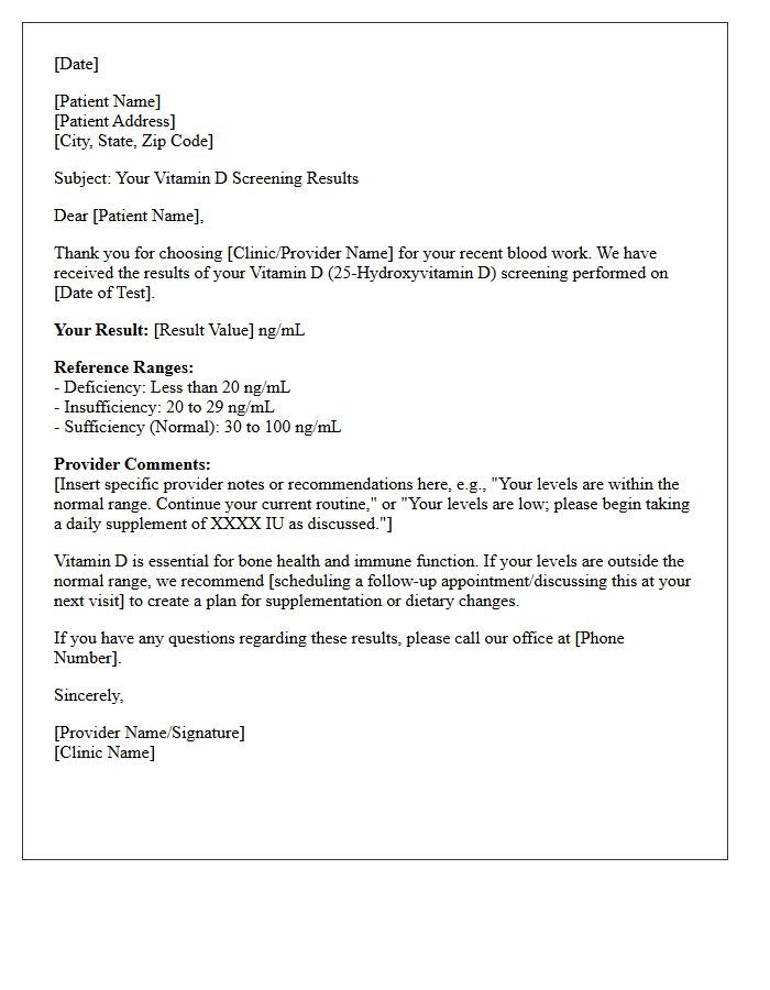 Vitamin D Screening Results Letter