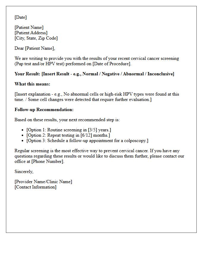 Cervical Cancer Screening Results Letter