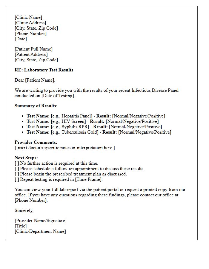 Infectious Disease Panel Results Letter