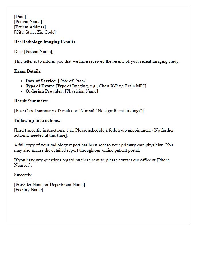 Radiology Imaging Results Letter