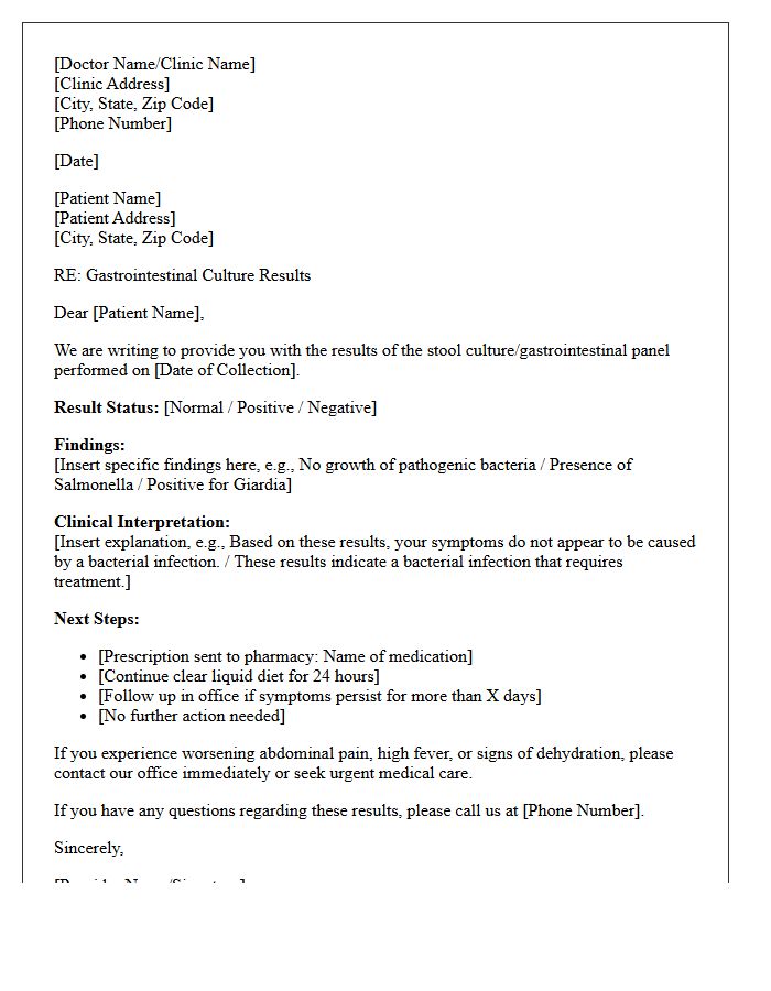 Gastrointestinal Culture Results Letter