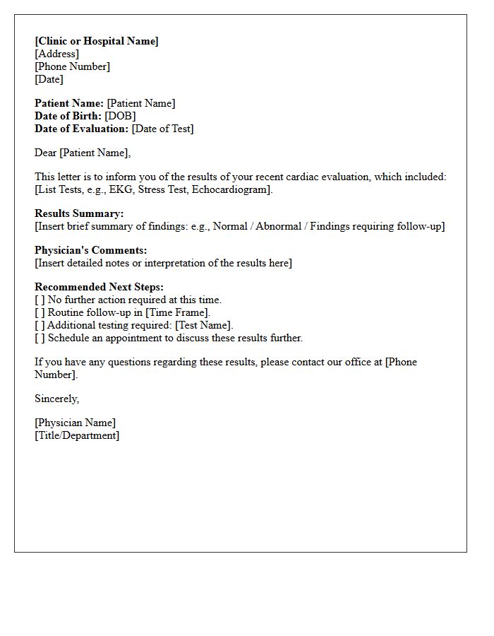 Cardiac Evaluation Results Letter