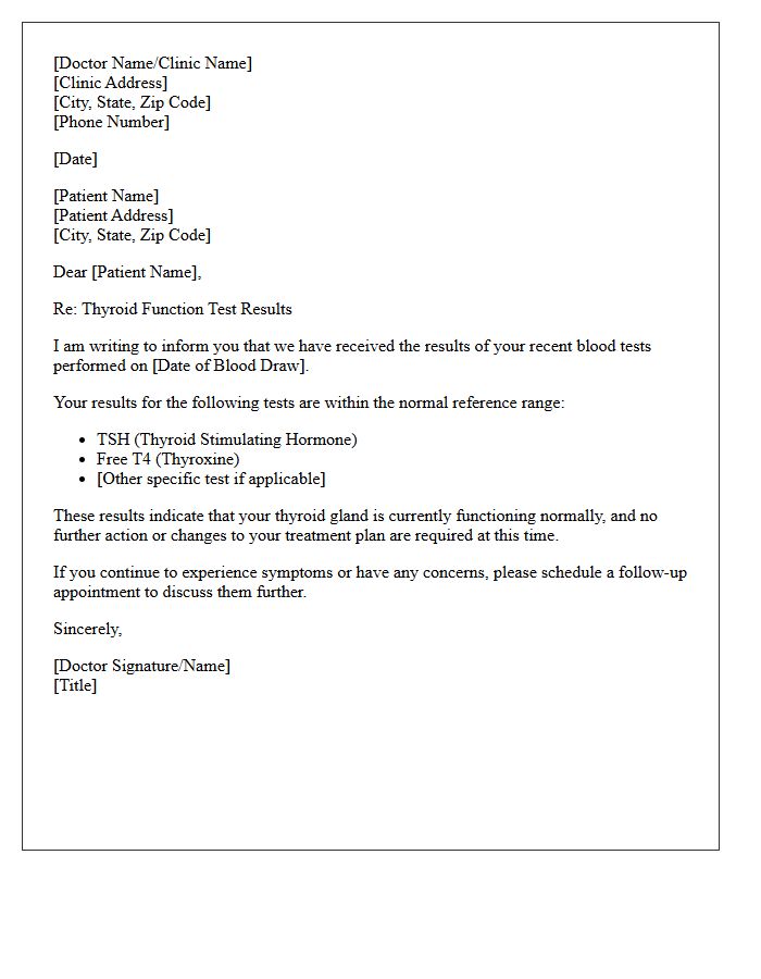 Normal Thyroid Function Test Results Letter
