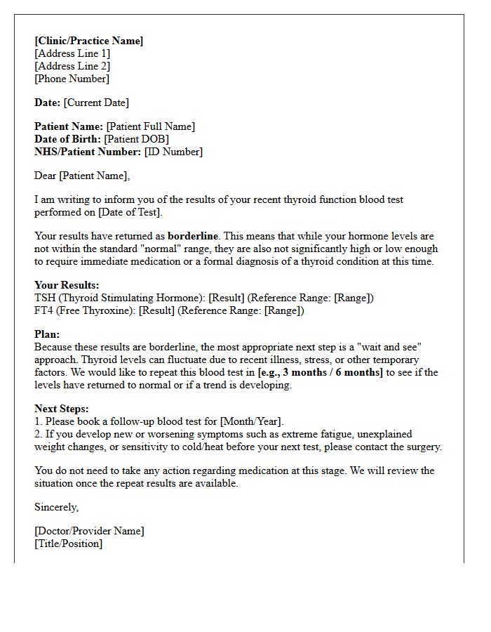 Borderline Thyroid Function Test Results Letter