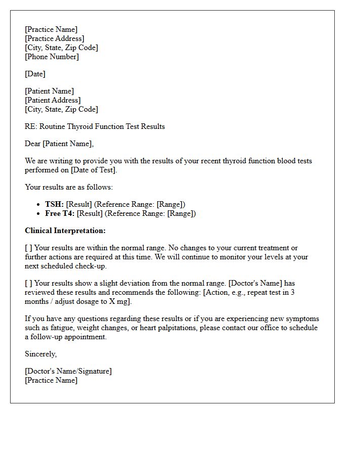 Routine Thyroid Function Test Results Letter