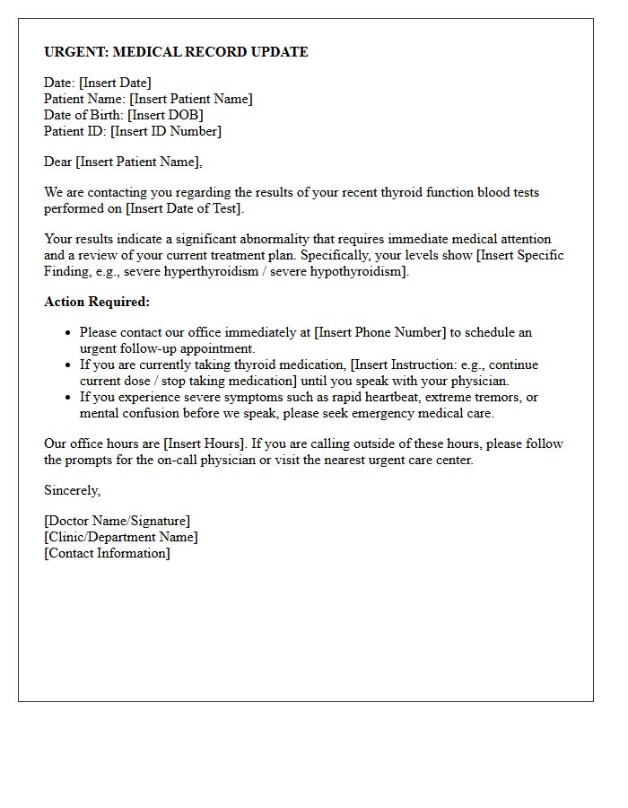 Urgent Thyroid Function Test Results Letter