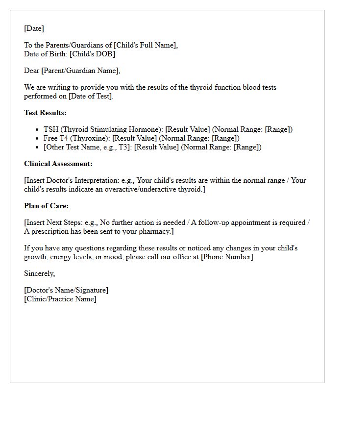 Pediatric Thyroid Function Test Results Letter