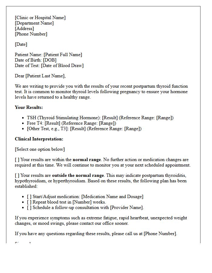 Postpartum Thyroid Function Test Results Letter