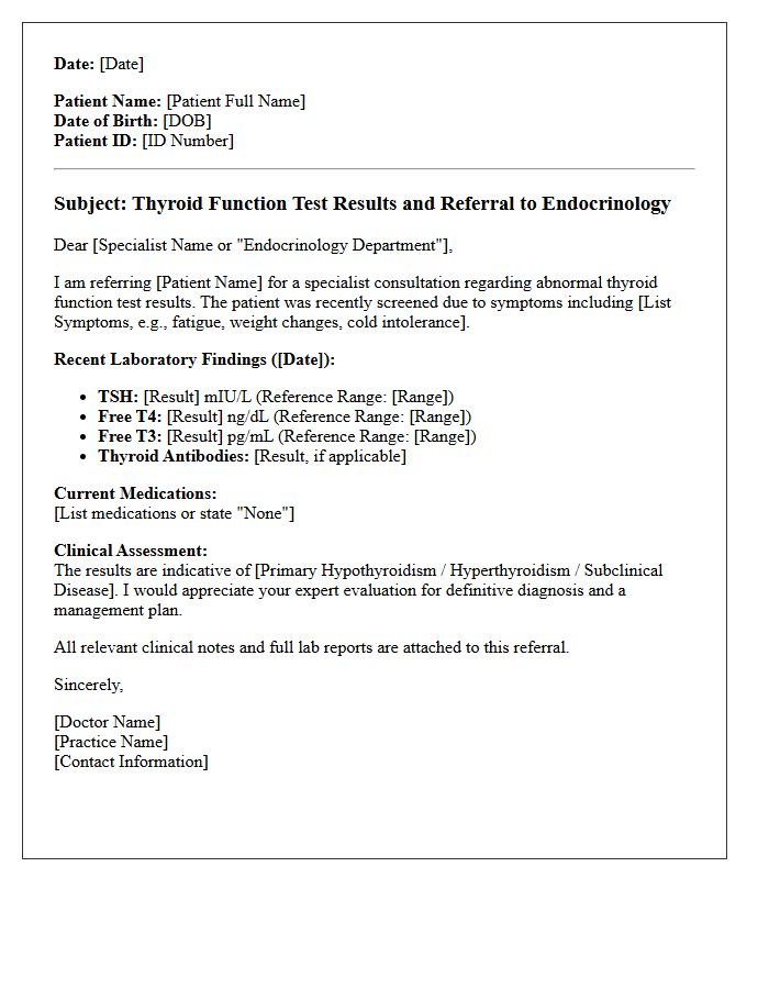 Thyroid Function Test Results and Specialist Referral Letter