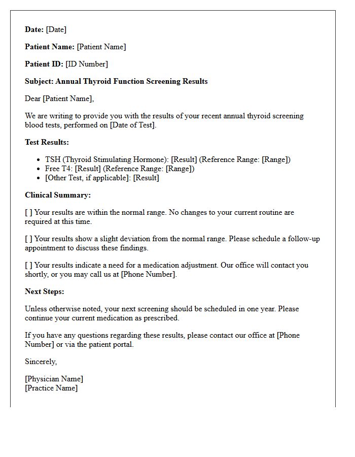 Annual Thyroid Function Screening Results Letter