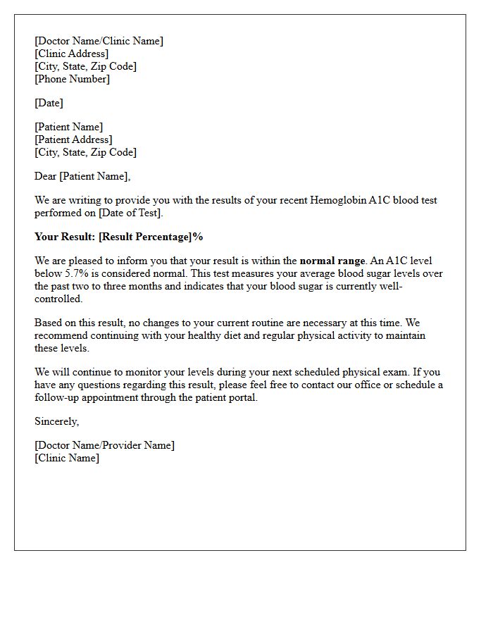 Normal Diabetes Hemoglobin A1C Results Letter