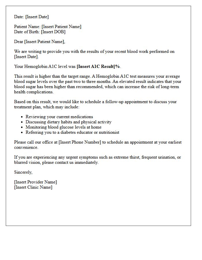 Elevated Diabetes Hemoglobin A1C Results Letter