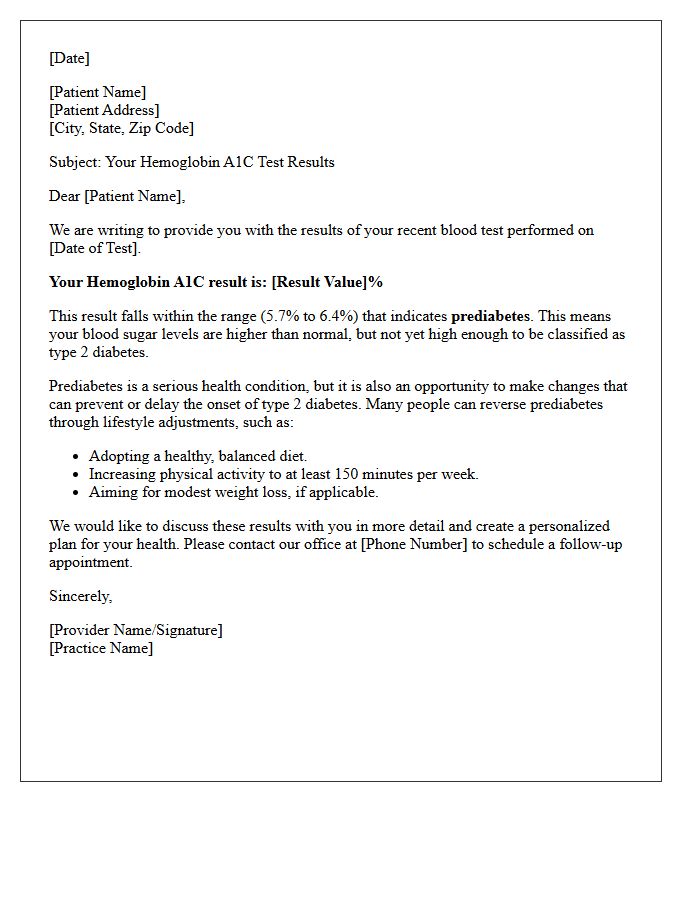Prediabetes Hemoglobin A1C Screening Results Letter