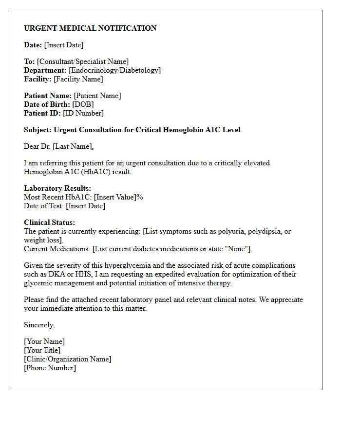 Critical Hemoglobin A1C Urgent Consultation Letter
